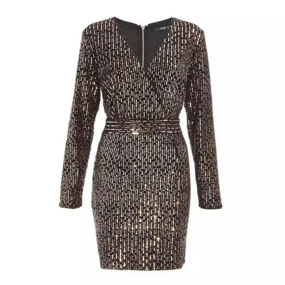 NWT Quiz Black and Gold Long Sleeve Mini Dress